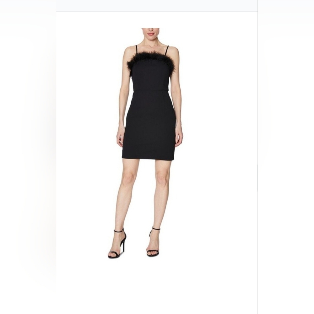 Chic Strapless Black Dress with Feather Detail